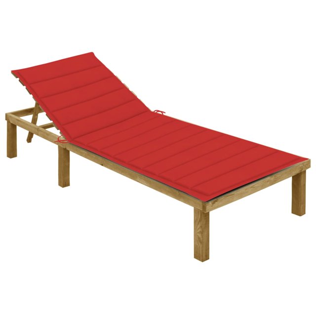 Sun lounger with red cushion Impregnated pinewood