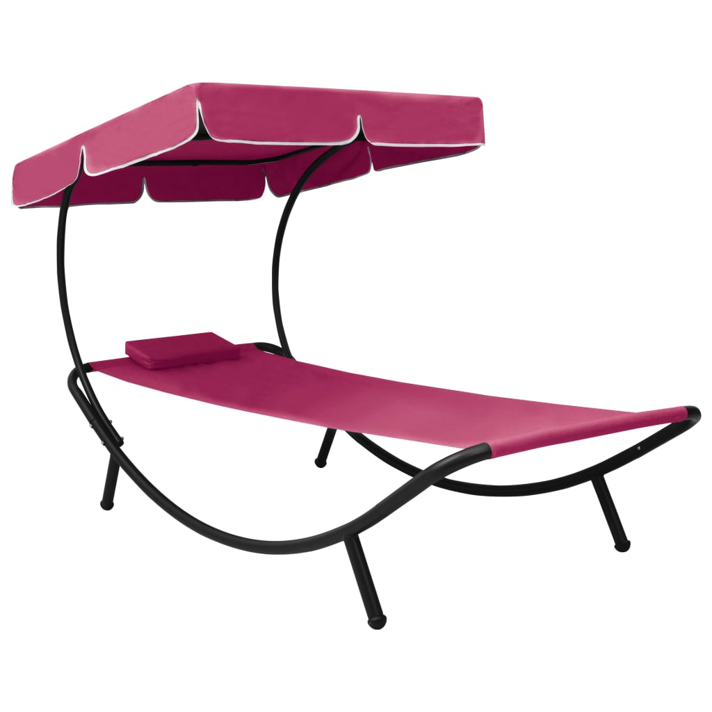 Sun lounger with sun canopy & cushion pink