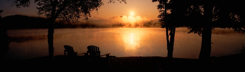 Sun rising over Lake Placid New York Canvas Art - Panoramic Images (36 x 12)