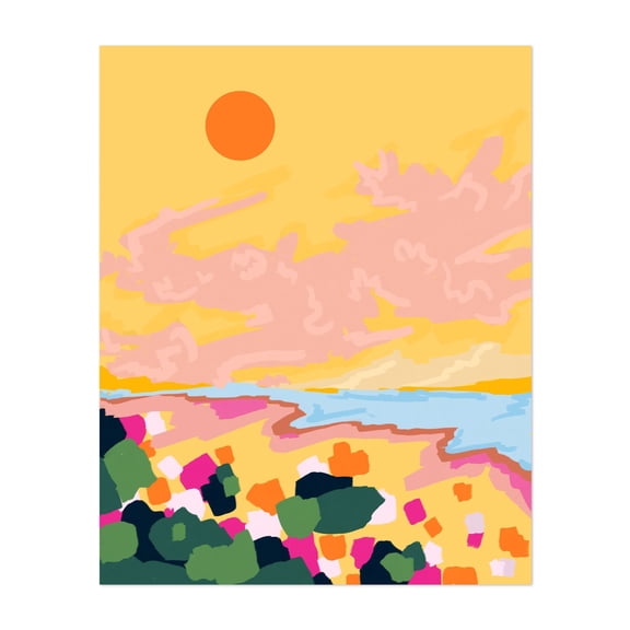 Sun's Embrace - India Illustration Sunset Abstract Coastal Beach Minimalist Pastel Summer Unframed Wall Art Print 6 x 8 inches
