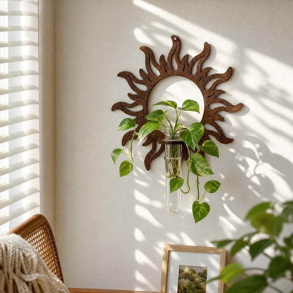 Sun-shaped Hydroponic Wall Shelf, Minimalist Floating Wall Mounted Rack, Creative Ornament Display Holder, Modern Home Wall Decoration for Indoor Hydroponic Greenery Storage & Home Decor