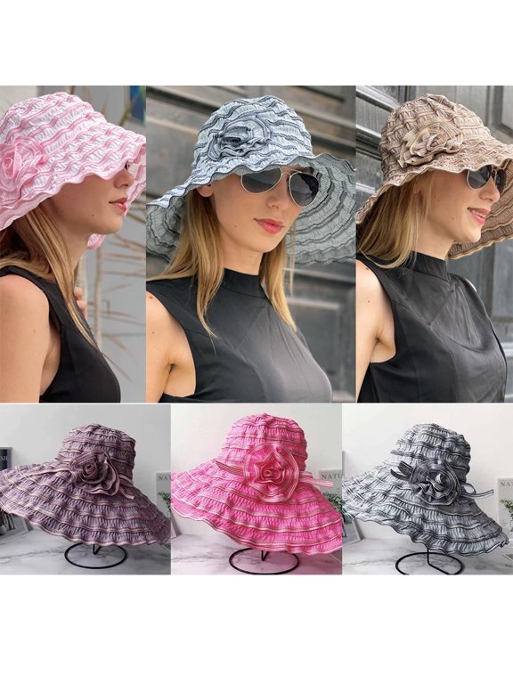 Sun visor women's sun protection summer big brim hat anti-ultraviolet travel sun hat can be folded and washed/Leather Pink