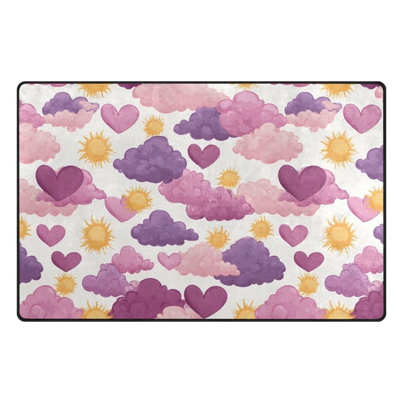 Sun with Heart Shaped Clouds Pattern Memory Foam Area Rug 31"x20" Non Slip, Absorbent, Fade Proof for Living Room, Bedroom, Office