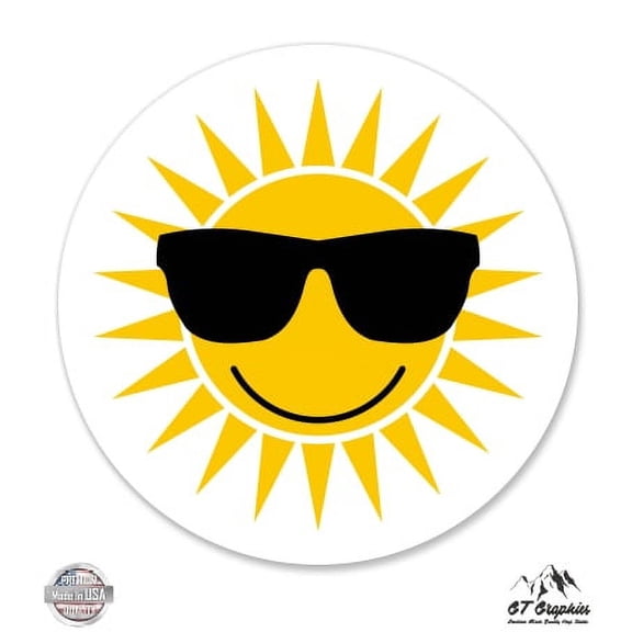 Sun with Shades - 3" Vinyl Sticker - For Car Laptop I-Pad Phone Helmet Hard Hat - Waterproof Decal