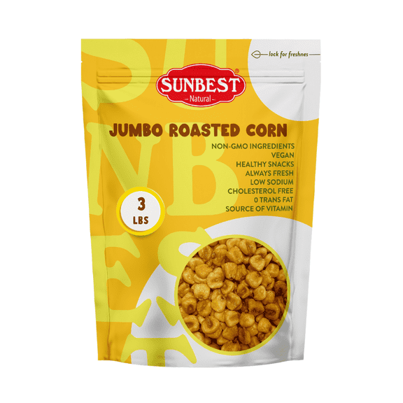 Roasted Corn Nuts  3 Pound Bulk Bag by Sunbest Natural  Toasted & Salted Crunchy Corn Snacks, Non-GMO, Gluten-Free, Kosher