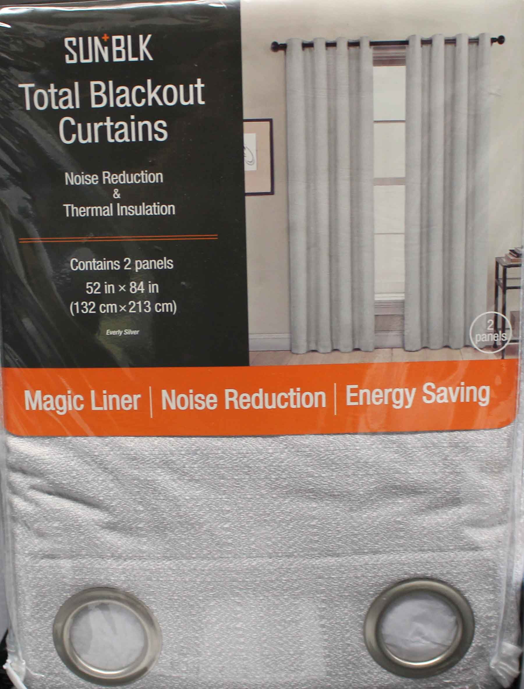 SunBlk Everly Silver Total Blackout Curtains with Tiebacks, Noise