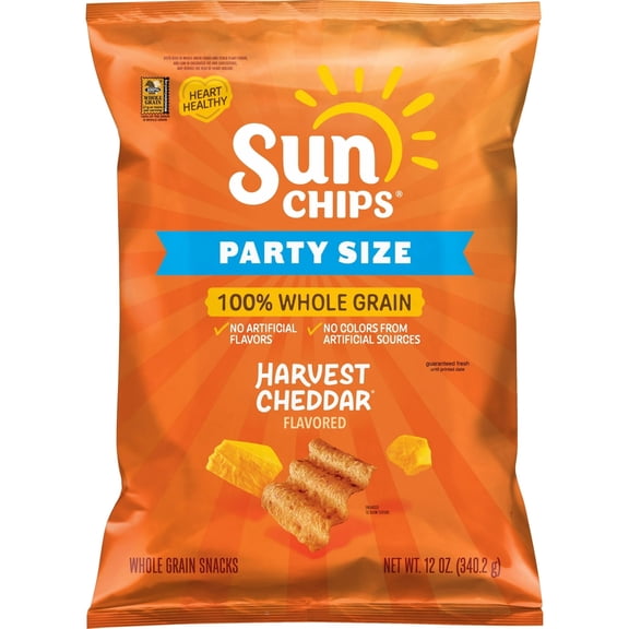SunChips 100% Whole Grain Harvest Cheddar Snack Chips Bag, 12 oz
