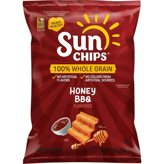 SunChips 100% Whole Grain Honey BBQ Snack Chips Bag, 7 oz