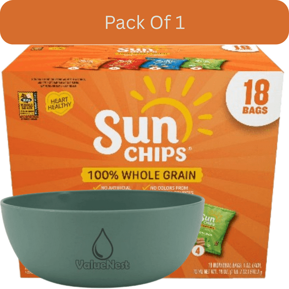 SunChips 100% Whole Grain Multigrain Snacks, 4 Flavor Variety Pack, 18 Count, with Olive Green Bowl by ValueNest