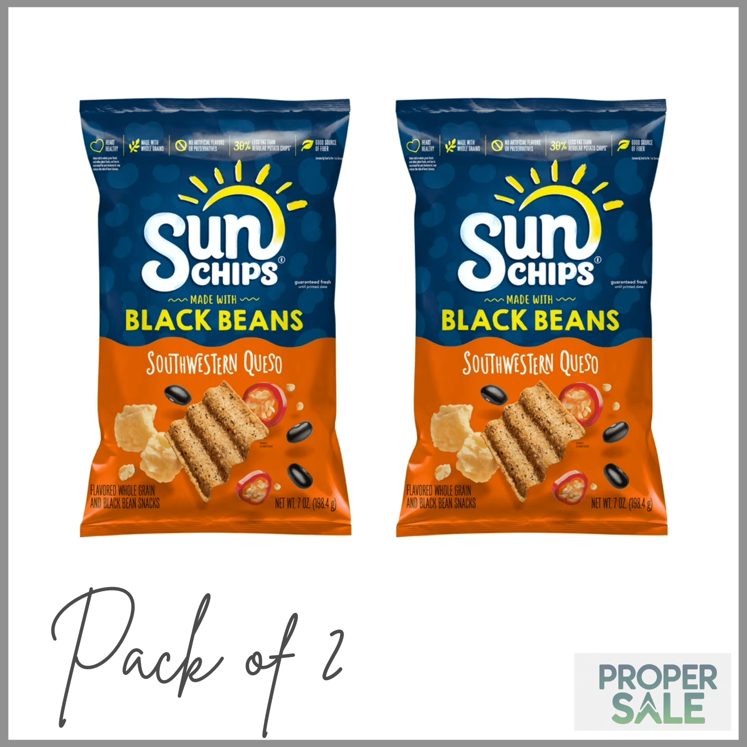 SunChips Black Bean Southwestern Queso Whole Grain Snack Chips, 7 oz Bag ( PACK OF 2 )