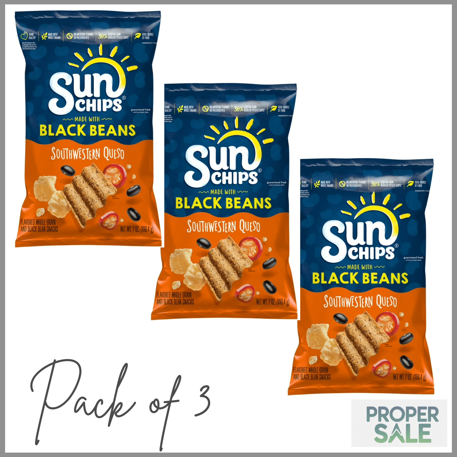 SunChips Black Bean Southwestern Queso Whole Grain Snack Chips, 7 oz Bag ( PACK OF 3 )