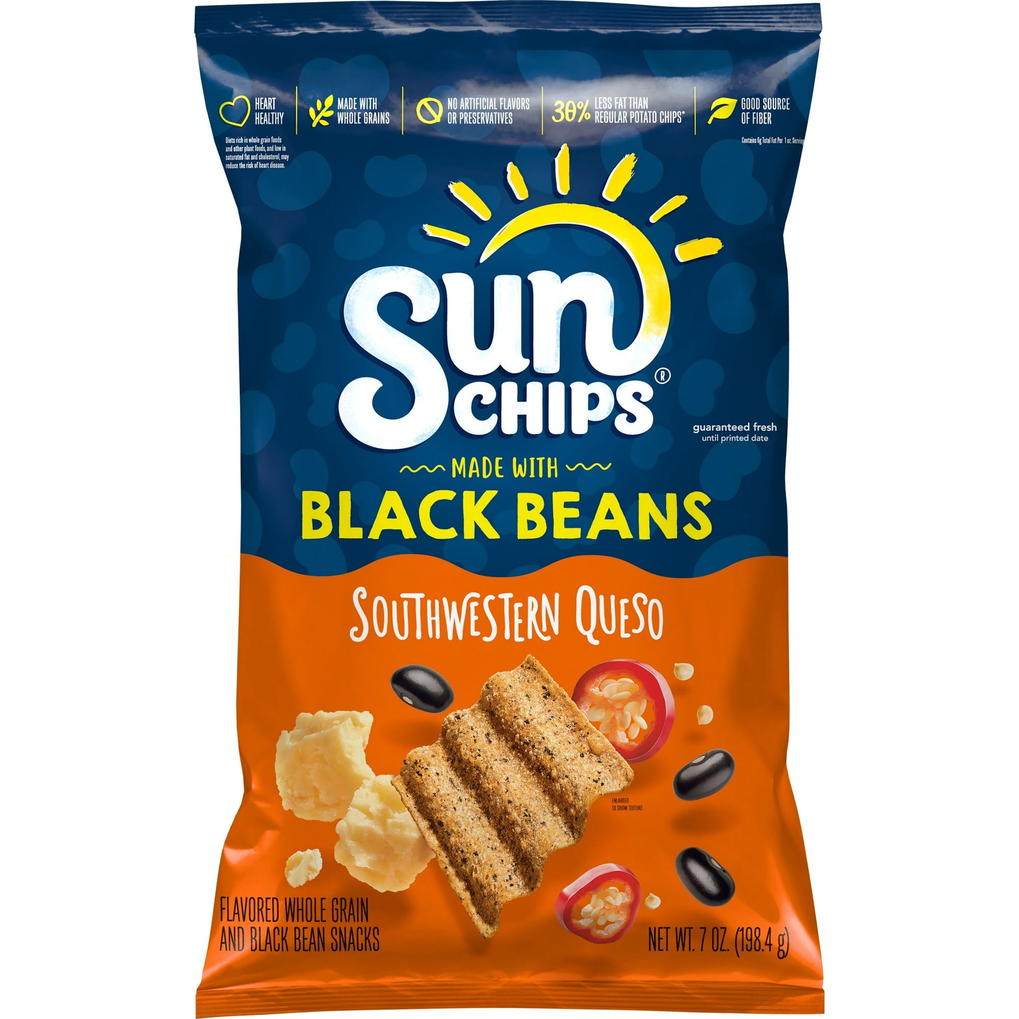 SunChips Black Bean Southwestern Queso Whole Grain Snack Chips, 7 oz Bag...