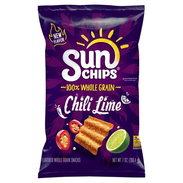 SunChips Chili Lime Flavored Whole Grain Snacks 7 oz (Pack of 2)