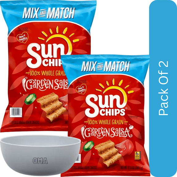 SunChips Garden Salsa Whole Grain Snacks, 12.25 oz-2pk,With Olive White Bowl By OMA