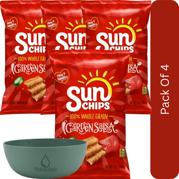 SunChips Garden Salsa Whole Grain Snacks, 7 oz Bag-4pk, With Olive Green Bowl By ValueNest