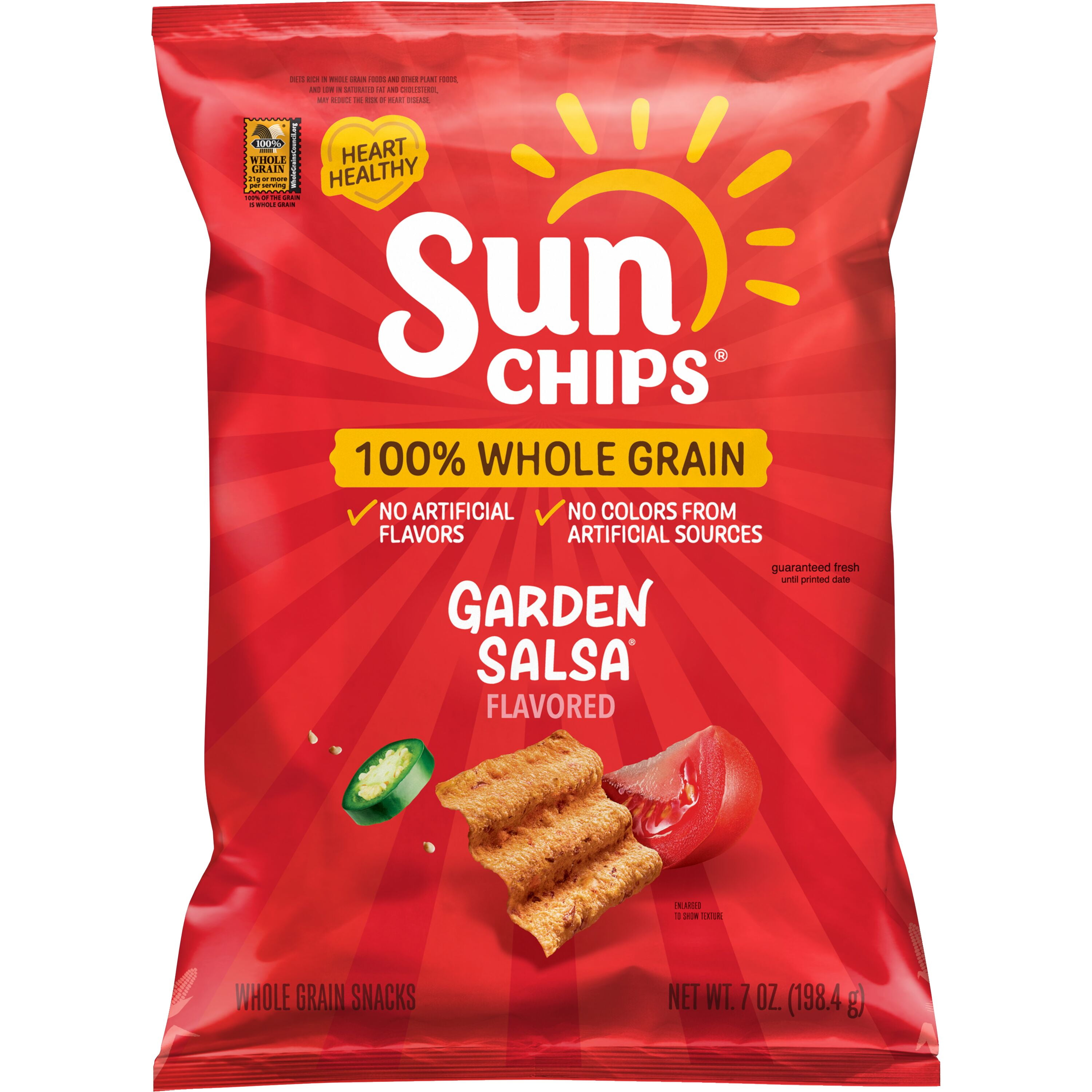 SunChips 100% Whole Grain Garden Salsa Snack Chips Bag, 7 oz