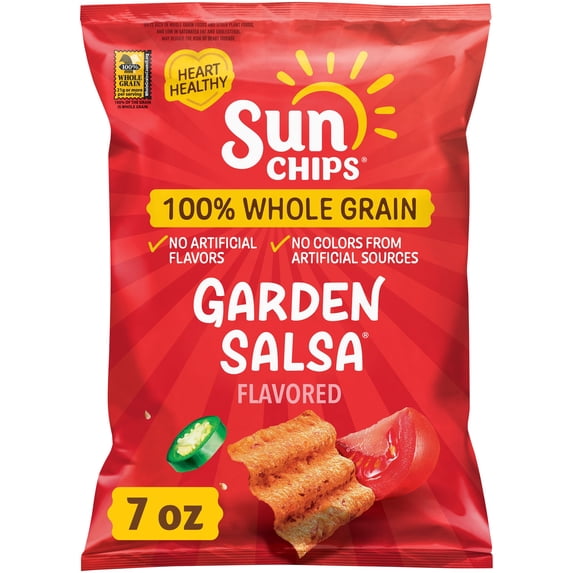 SunChips 100% Whole Grain Garden Salsa Snack Chips Bag, 7 oz