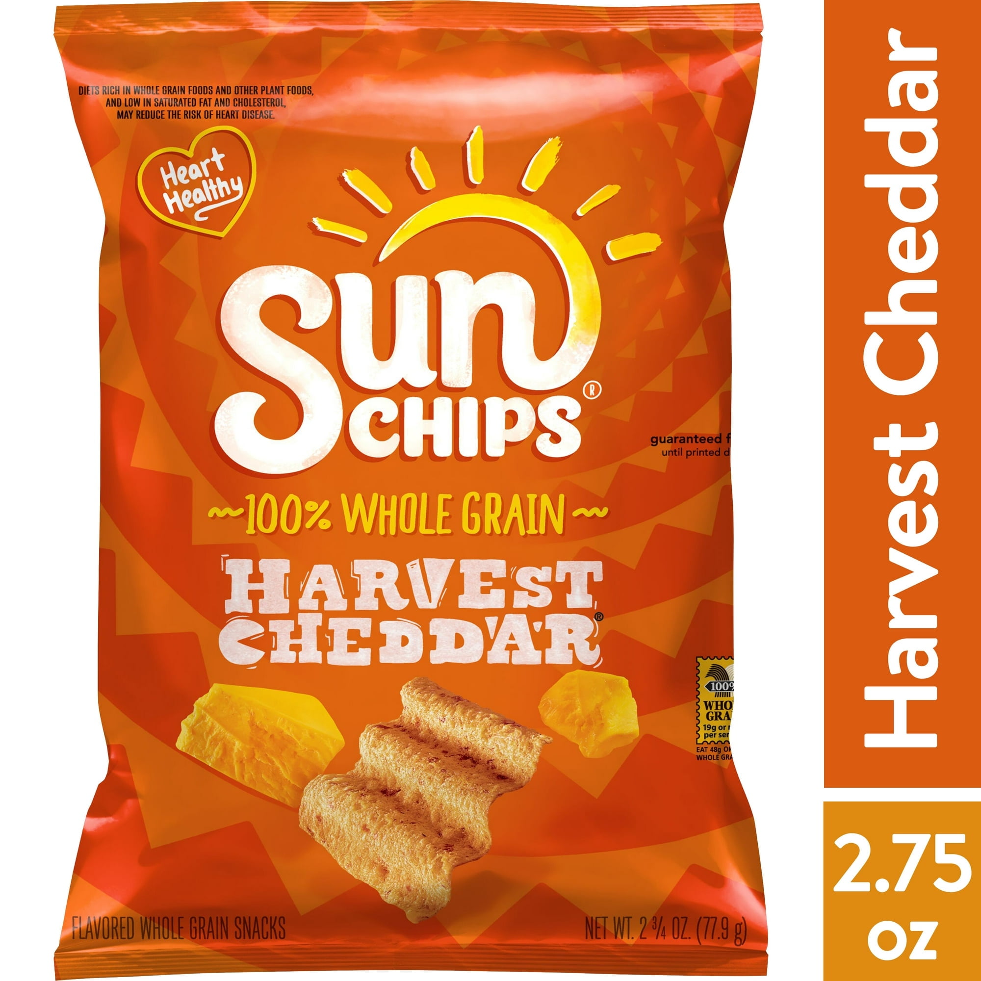 SunChips Harvest Cheddar Flavored Whole Grain Snack Chips 2.75 oz Bag (Pack of 6)