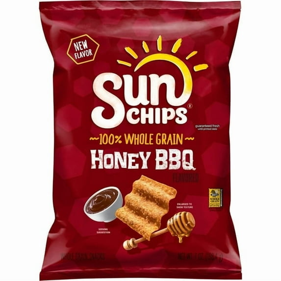 SunChips Whole Grain Snack Chips, Honey BBQ, 7 oz Bag (2pack)