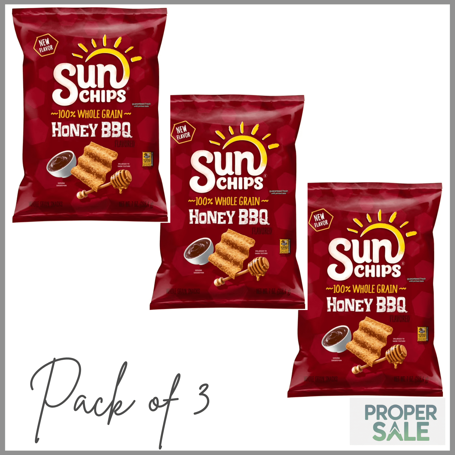 SunChips Whole Grain Snack Chips, Honey BBQ, 7 oz Bag ( pack of 3 )