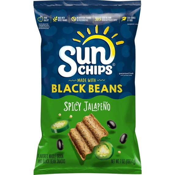SunChips Whole Grain Snacks Black Bean Spicy Jalapeno 7 oz (Pack of 4)