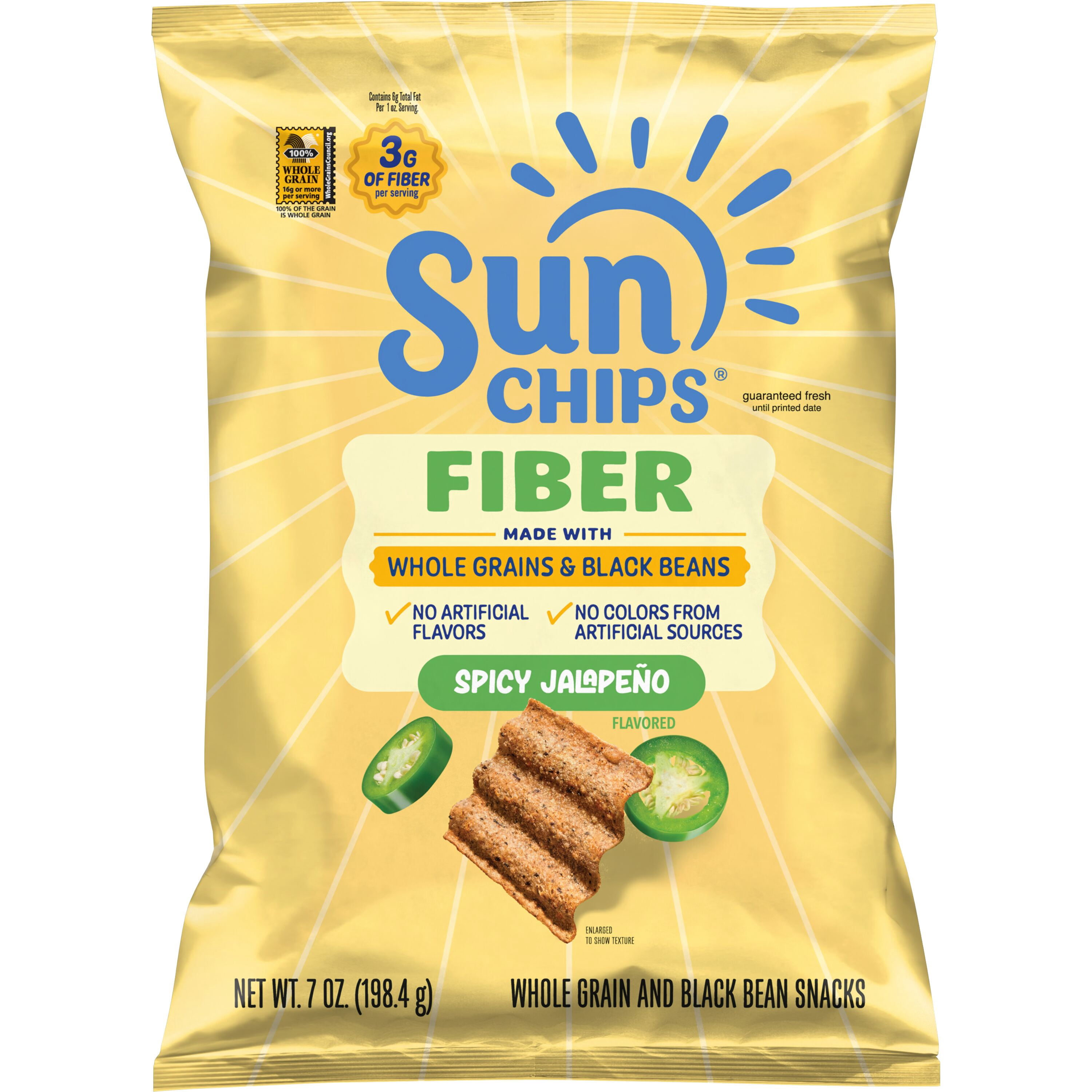 SunChips 100% Whole Grain Black Bean Spicy Jalapeno Snack Chips Bag, 7 oz​