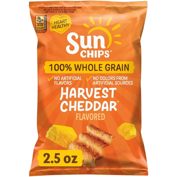 SunChips 100% Whole Grain Harvest Cheddar Snack Chips Bag, 2.5 oz