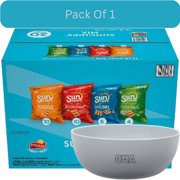 SunChips Whole Grain Variety Pack Chips, Multigrain Snack Assortment, 30 pk. With White Bowl By OMA
