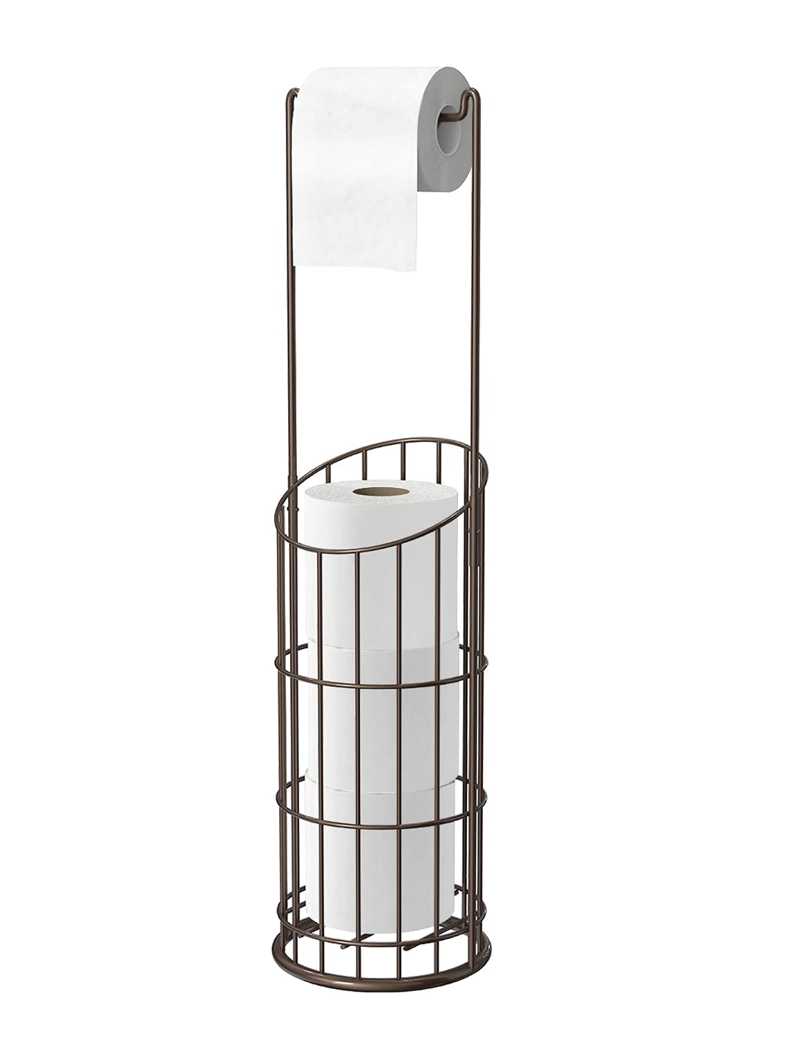 SunCleanse Freestanding Toilet Paper Holder with Storage for 4 Rolls, No Installation Needed,Warm Brown Finish Bathroom Organizer