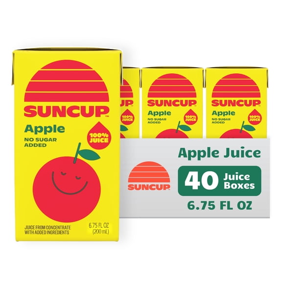 SunCup Juice - Apple Juice (40 Pack) 6.75 oz Juice Box with Straw | No Sugar Added, All Natural Apple Blend for Kids, Bulk Pack for School Lunches, Snacks, or Travel