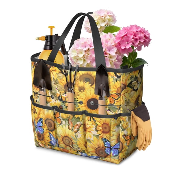 SunFlowers Garden Tools Bag, Water-proof Oxford Garden Tote Home Organizer Gardening Tool Bag Kit Holder with 8 Pockets for Indoor and Outdoor Gardening(Tools Not Included)