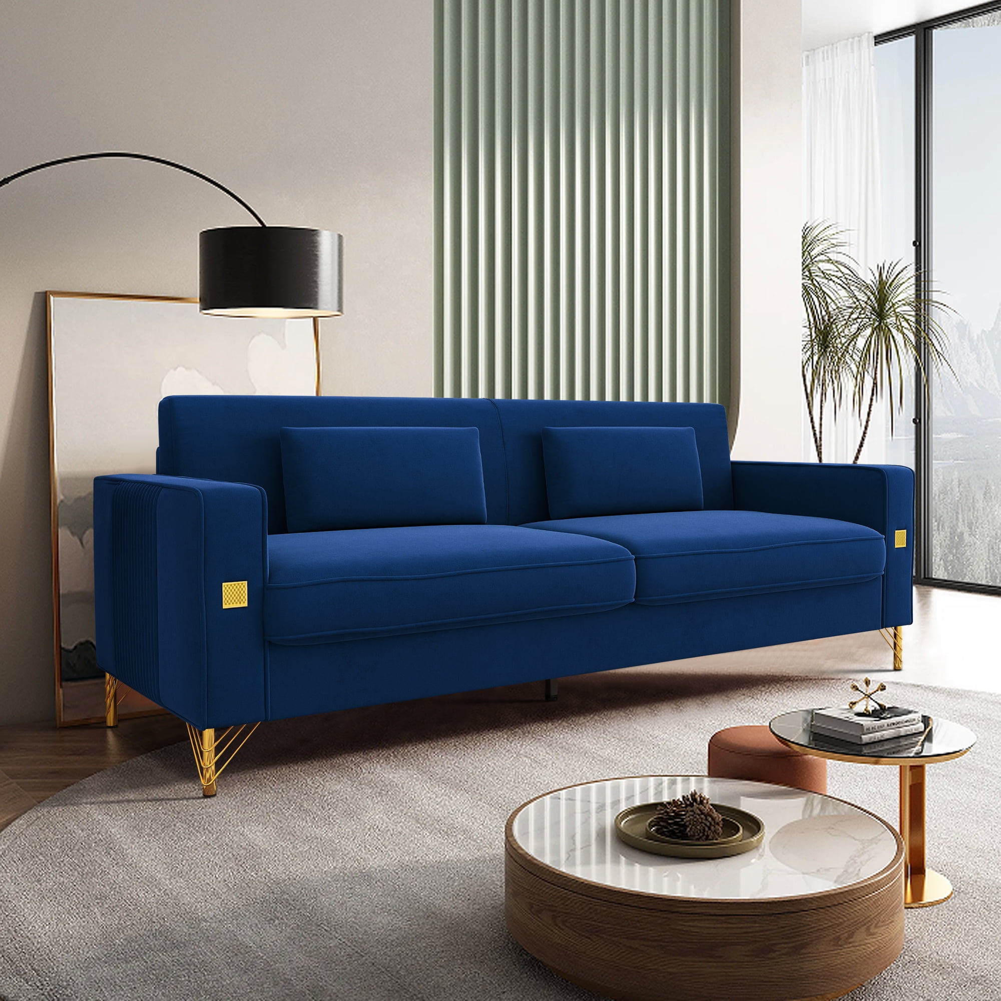 SunFurnn 85.63" Modern Velvet Sofa, Upholstered 3Seater Couch with