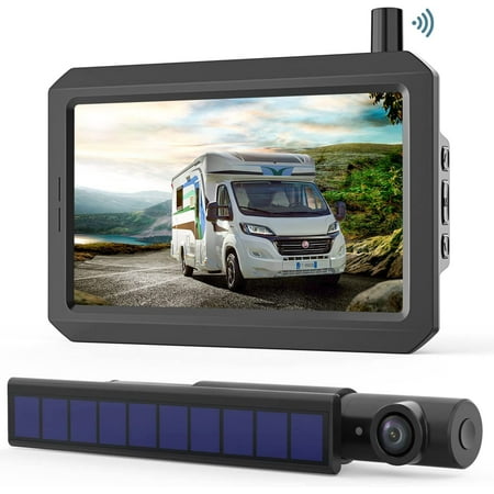 SunGo2 Solar Wireless Backup Camera for Truck, True Reverse Camera Wireless for DIY Installation, 5" HD Monitor Supports 2 Back Up Camera Systems for Car/Trailer/Pickup/Mini RV