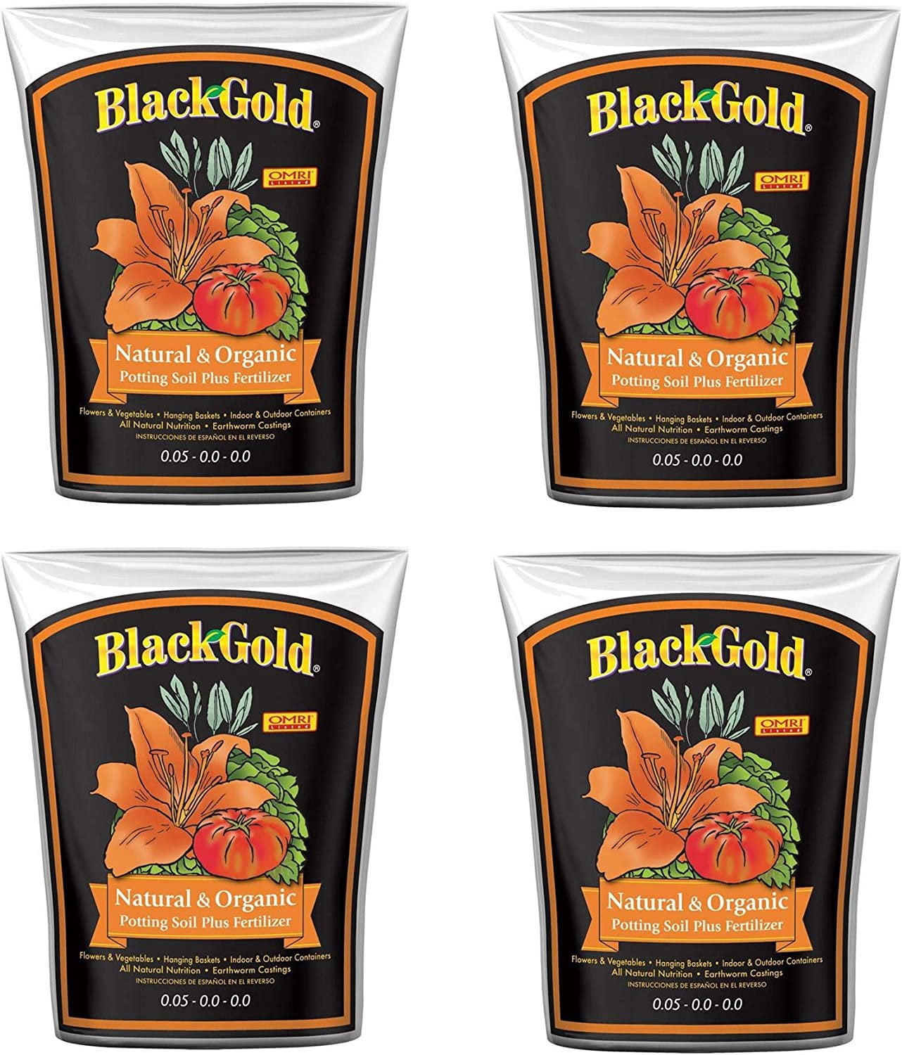 SunGro Black Gold 2 Cu Ft Natural & Organic Potting Soil + Fertilizer 4 ...