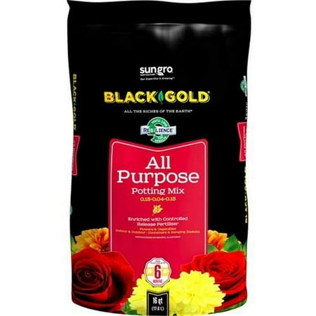 SunGro Black Gold All Purpose Natural Potting Soil Fertilizer Mix, 16 Quart Bag
