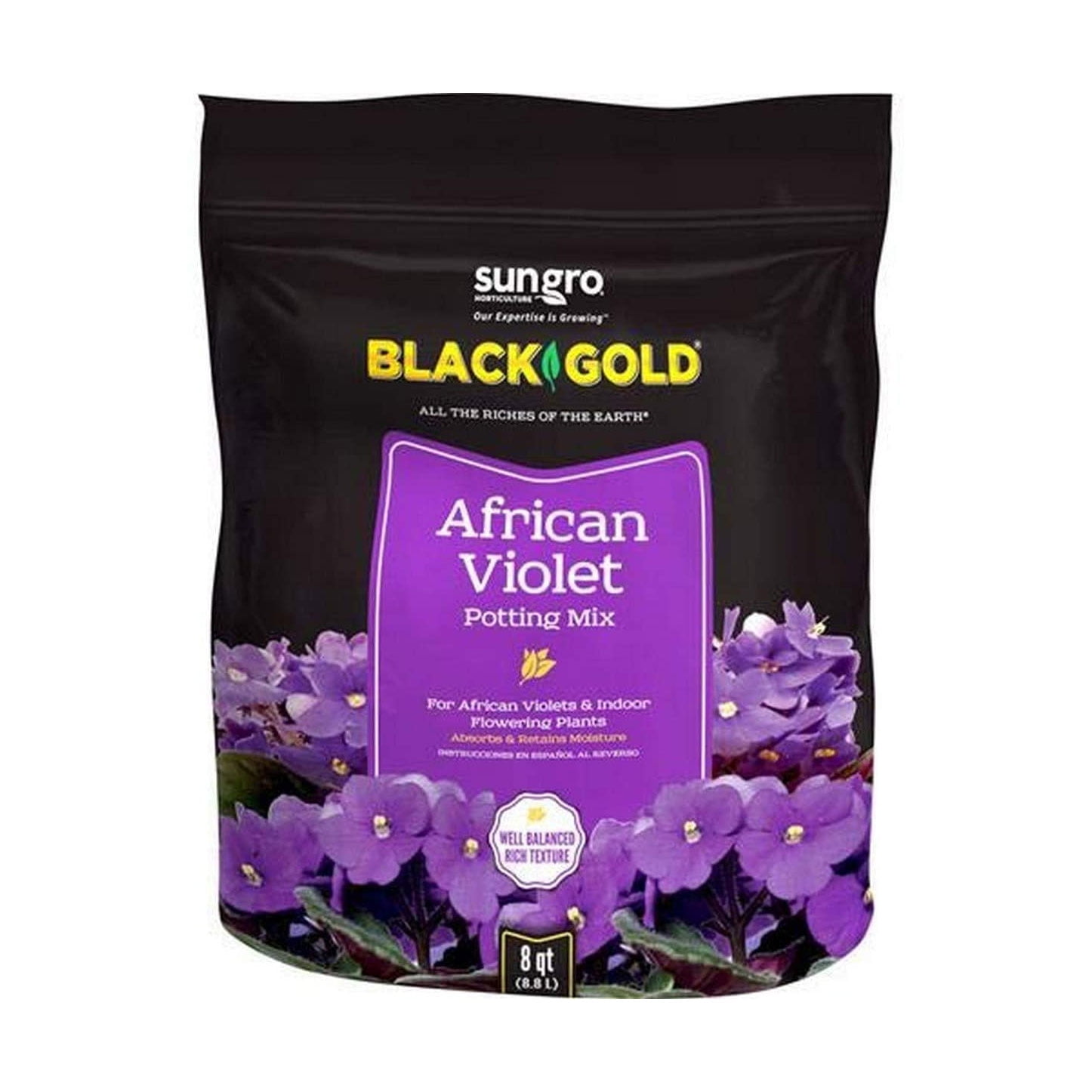 SunGro Black Gold Natural Organic African Violet Potting Mix, 8 Qt Bag (6 Pack)