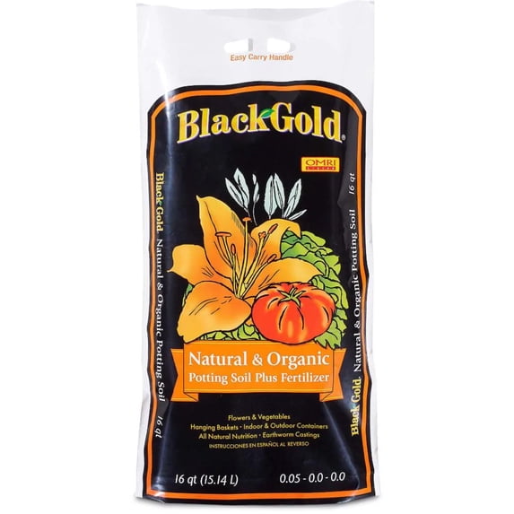 SunGro Black Gold Natural Organic Potting Soil Fertilizer Mix, 16 Qt (6 Pack)