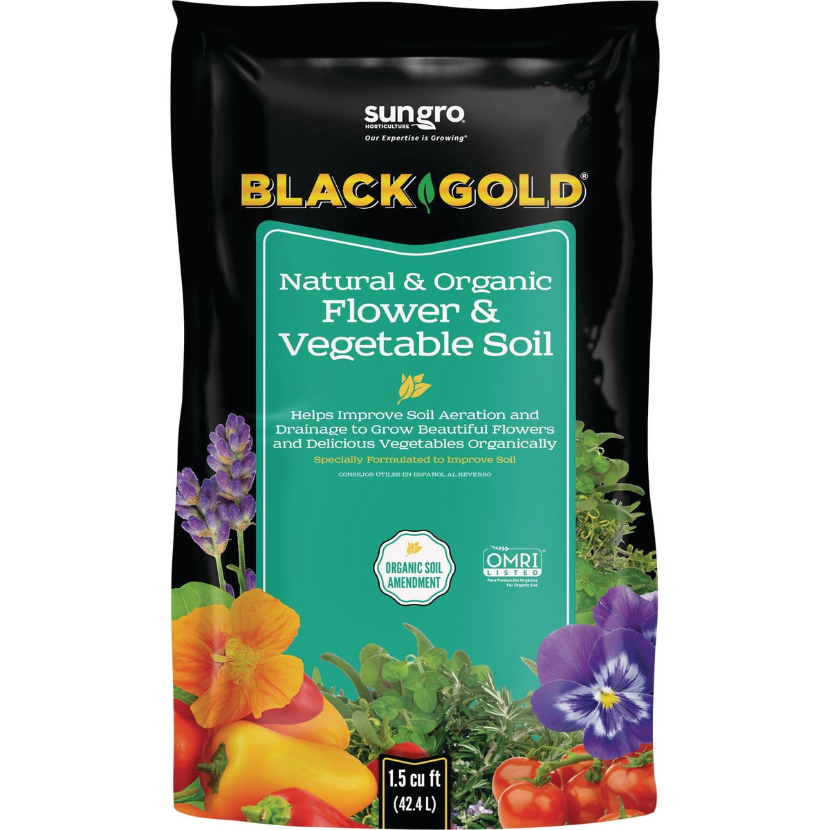 SunGro Black Gold Outdoor Natural and Organic Garden Flower and Vegetables Blend Potting Soil Mix for Outdoor Plants, 1.5 Cubic Foot Bag 10 Pack