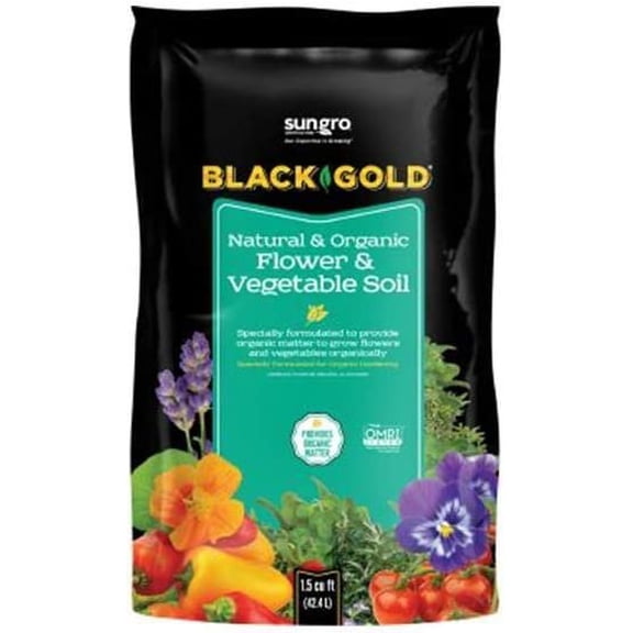 SunGro Black Gold Outdoor Natural and Organic Garden Flower and Vegetables Blend Potting Soil Mix for Outdoor Plants, 1.5 Cubic Foot Bag