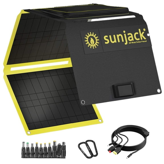 SunJack 60 Watt Portable Solar Panel with DC and USB for Cell Phones, Laptops, and Power Stations