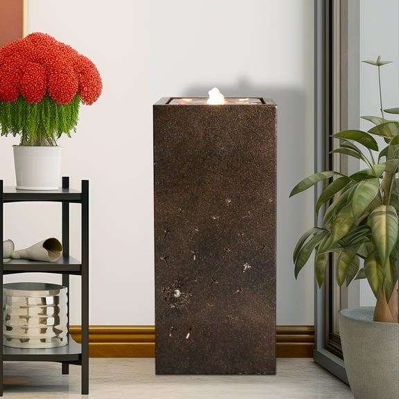 SunJet Indoor Water Fountain with LED Lights, Metal Brown, 10.8" x 10.8" x 23.6"