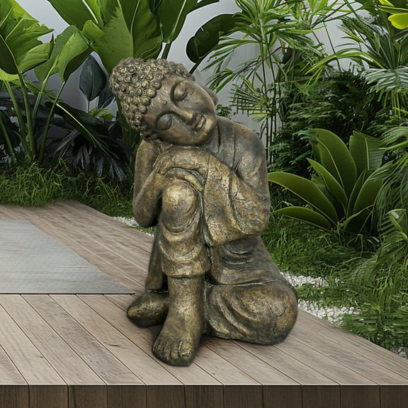 SunJet Outdoor Buddha Statue - Hug Knee Sleeping Buddha Sculpture Meditating Decorations for Garden,Patio, Balcony, Porch, Yard Art Ornament