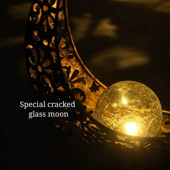 SunKite 2 Pack Garden Solar Light Outdoor Metal Moon Shape Lamp with Waterproof Crackle Glass
