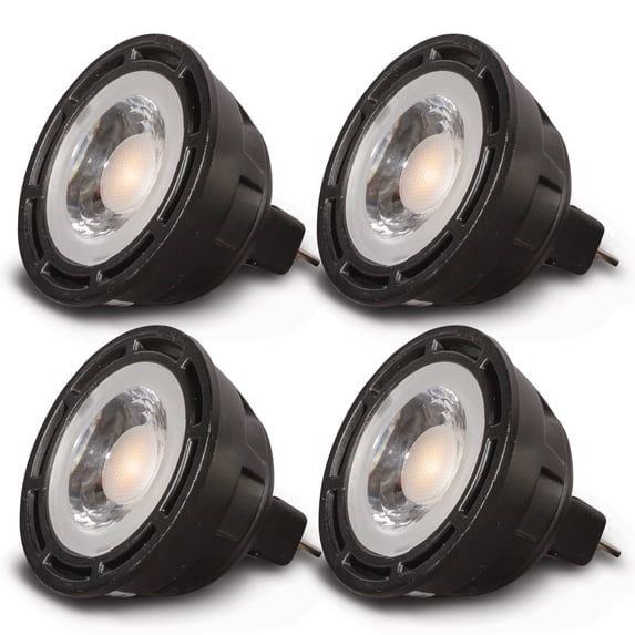 SunLight2® MR16 12V Dim to Warm LED Bulbs, With GU5.3 Bi Pin Base, 36° Beam Angle, Black Finish, 4 Pack.