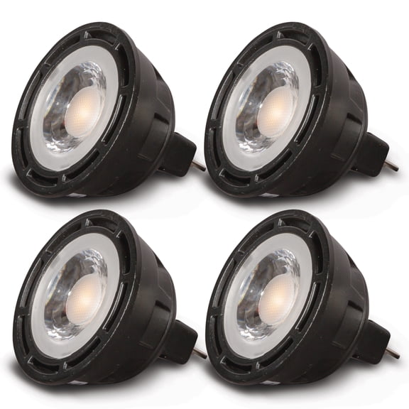 SunLight2 MR16 12V Dim to Warm LED Bulbs, With GU5.3 Bi Pin Base, 36 Beam Angle, Black Finish, 4 Pack.