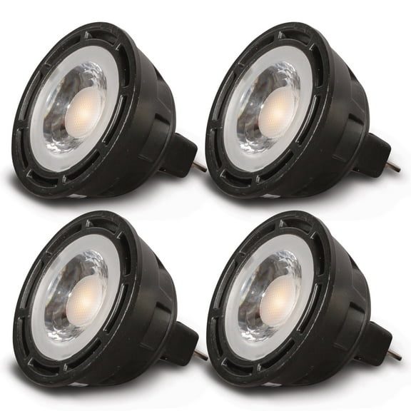 SunLight2® MR16 12V Dim to Warm LED Bulbs, With GU5.3 Bi Pin Base, 60° Beam Angle, Black Finish, 4 Pack.