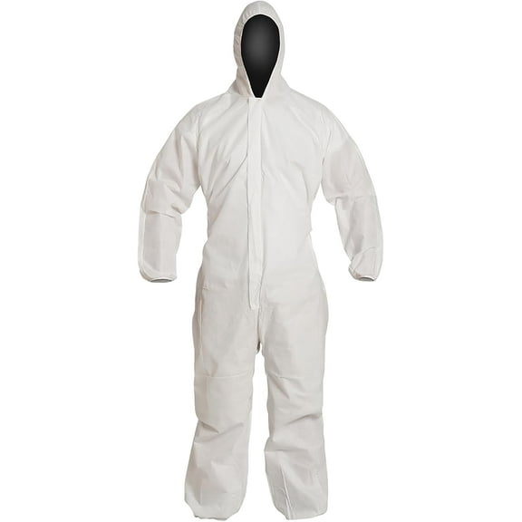 SunLite Ultra SMS Protective Hazmat Suit, Attached Hood, Elastic Wrists and Ankles, 25 Case, White (MD)