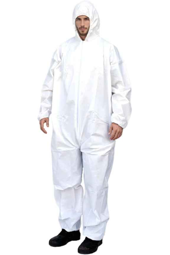 SunLite Ultra SMS Protective Hazmat Suit, Attached Hood, Elastic Wrists and Ankles, 6-Pack, White (LG)