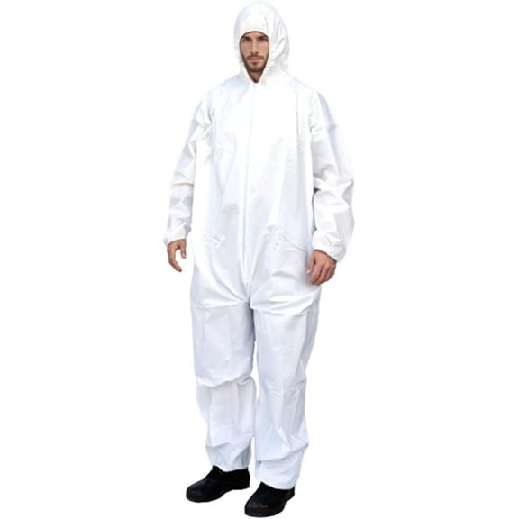 SunLite Ultra SMS Protective Hazmat Suit, Attached Hood, Elastic Wrists and Ankles, 6-Pack, White (XL)