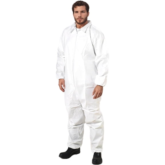 SunLite Ultra SMS Protective Hazmat Suit, Elastic Wrists and Ankles, 6-Pack, White (LG)